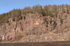 Rocks of karelia.  Karelian rocks.  Coastal rocks of the lake.  Pisan