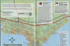 Mappa di Pattaya in russo con attrazioni, negozi e mercati Mappa di Pattaya con resort in russo
